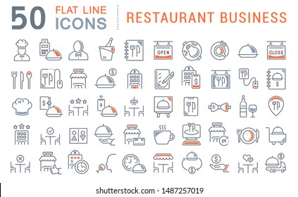 Set of vector line icons of restaurant business for modern concepts, web and apps. 