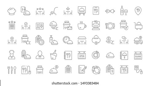 Set of vector line icons of restaurant business for modern concepts, web and apps. 