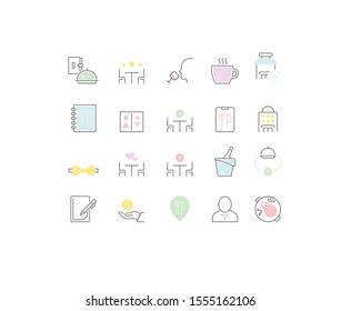 Set of vector line icons of restaurant business for modern concepts, web and apps. 