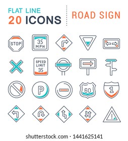 Set of vector line icons of road sign for modern concepts, web and apps.