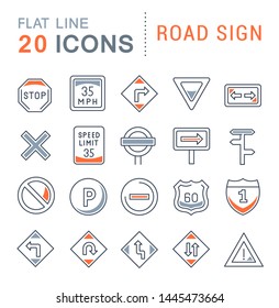 Set of vector line icons of road sign for modern concepts, web and apps.