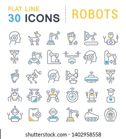 Set of vector line icons of robots for modern concepts, web and apps.