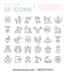 Set of vector line icons of robots for modern concepts, web and apps.