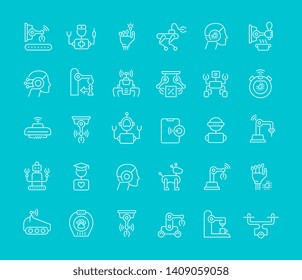 Set of vector line icons of robots for modern concepts, web and apps.