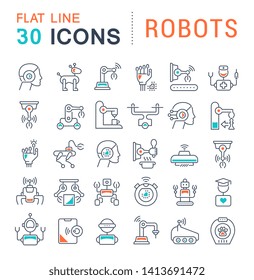 Set of vector line icons of robots for modern concepts, web and apps.