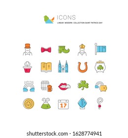 Set of vector line icons of saint patrick's day for modern concepts, web and apps. 