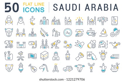 Set of vector line icons of Saudi Arabia for modern concepts, web and apps.