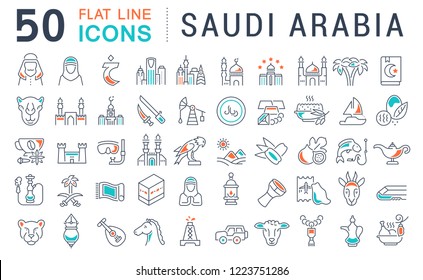 Set of vector line icons of Saudi Arabia for modern concepts, web and apps.
