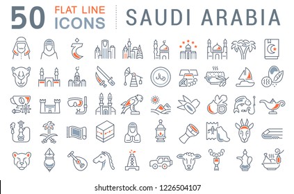 Set of vector line icons of Saudi Arabia for modern concepts, web and apps.