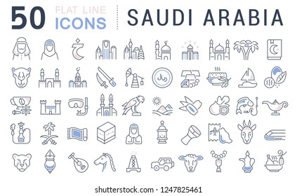 Set of vector line icons of Saudi Arabia for modern concepts, web and apps.