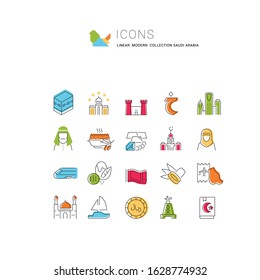 Set of vector line icons of Saudi Arabia for modern concepts, web and apps.