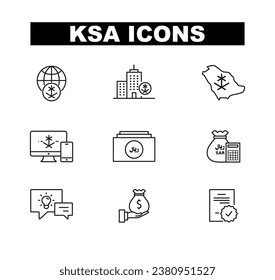 Set of vector line icons of Saudi Arabia for modern concepts, web and apps. business  icon and building 
saudi riyal sign