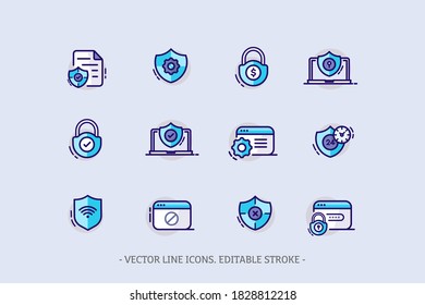 Set Vector Line Icons Security. Editable Stroke. Icon for web design and mobile app and others