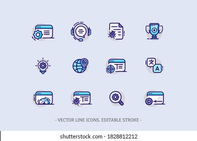 Set Vector Line Icons SEO. Editable Stroke. Icon for web design and mobile app and others