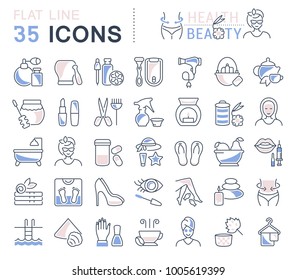 Set of vector line icons, sign and symbols with flat elements of health and beauty for modern concepts, web and apps. Collection of infographics logos and pictograms.