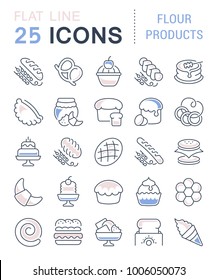 Set of vector line icons, sign and symbols with flat elements of flour products for modern concepts, web and apps. Collection of infographics logos and pictograms.