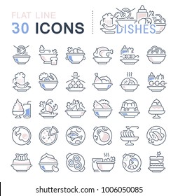 Set of vector line icons, sign and symbols with flat elements of dishes for modern concepts, web and apps. Collection of infographics logos and pictograms.