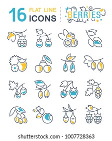 Set of vector line icons, sign and symbols with flat elements of berries for modern concepts, web and apps. Collection of infographics logos and pictograms.