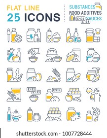 Set of vector line icons, sign and symbols with flat elements of food additives for modern concepts, web and apps. Collection of infographics logos and pictograms.