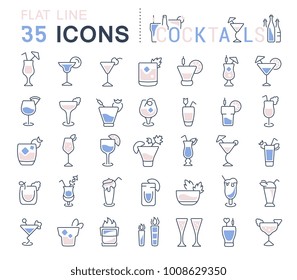 Set of vector line icons, sign and symbols with flat elements of cocktails for modern concepts, web and apps. Collection of infographics logos and pictograms.