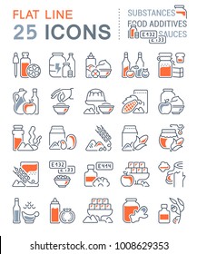 Set of vector line icons, sign and symbols with flat elements of food additives for modern concepts, web and apps. Collection of infographics logos and pictograms.