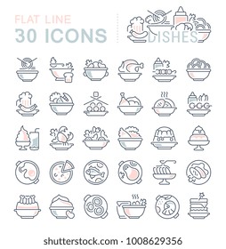 Set of vector line icons, sign and symbols with flat elements of dishes for modern concepts, web and apps. Collection of infographics logos and pictograms.