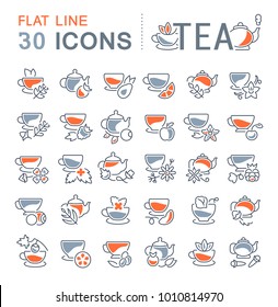 Set of vector line icons, sign and symbols with flat elements of tea for modern concepts, web and apps. Collection of infographics logos and pictograms.