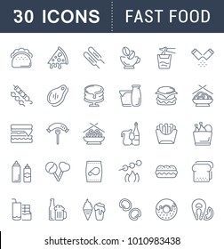 Set of vector line icons, sign and symbols of fast food for modern concepts, web and apps. Collection of infographics elements, logos and pictograms.