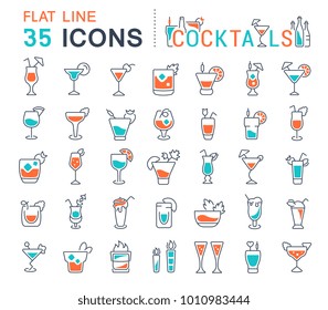 Set of vector line icons, sign and symbols with flat elements of cocktails for modern concepts, web and apps. Collection of infographics logos and pictograms.