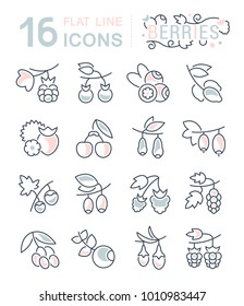 Set of vector line icons, sign and symbols with flat elements of berries for modern concepts, web and apps. Collection of infographics logos and pictograms.