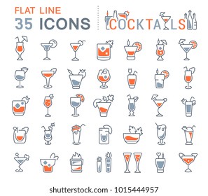 Set of vector line icons, sign and symbols with flat elements of cocktails for modern concepts, web and apps. Collection of infographics logos and pictograms.