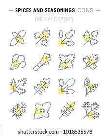 Set of vector line icons, sign and symbols with flat elements of greenery for modern concepts, web and apps. Collection of infographics logos and pictograms.
