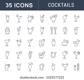 Conjunto de iconos vectoriales, signos y símbolos de cócteles para conceptos modernos, web y aplicaciones. Colección de elementos de infografía, logos y pictogramas.