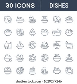 Set of vector line icons, sign and symbols of dishes for modern concepts, web and apps. Collection of infographics elements, logos and pictograms.