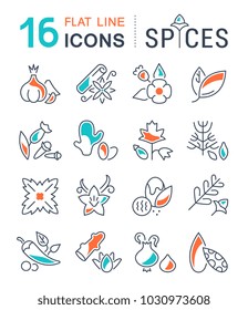 Set of vector line icons, sign and symbols with flat elements of spices for modern concepts, web and apps. Collection of infographics logos and pictograms.