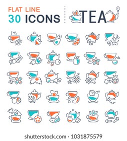 Set of vector line icons, sign and symbols with flat elements of tea for modern concepts, web and apps. Collection of infographics logos and pictograms.