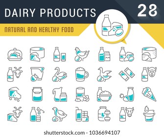 Set of vector line icons, sign and symbols of dairy products for modern concepts, web and apps. Collection of infographics logos and pictograms.