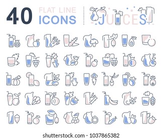 Set of vector line icons, sign and symbols with flat elements of juices for modern concepts, web and apps. Collection of infographics logos and pictograms.