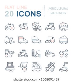 Set of vector line icons, sign and symbols with flat elements of agricultural machinery for modern concepts, web and apps. Collection of infographics logos and pictograms.