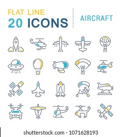 Set Of Vector Line Icons, Sign And Symbols With Flat Elements Of Aircraft For Modern Concepts, Web And Apps. Collection Of Infographics Logos And Pictograms.