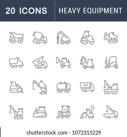 Set of vector line icons, sign and symbols of heavy equipment for modern concepts, web and apps. Collection of infographics elements, logos and pictograms.