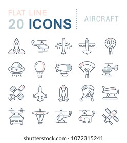 Set of vector line icons, sign and symbols with flat elements of aircraft for modern concepts, web and apps. Collection of infographics logos and pictograms.