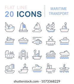 Set of vector line icons, sign and symbols with flat elements of maritime transport for modern concepts, web and apps. Collection of infographics logos and pictograms.