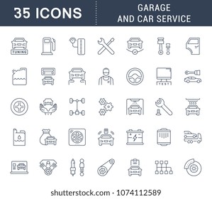 Set of vector line icons, sign and symbols of garage and car service for modern concepts, web and apps. Collection of infographics elements, logos and pictograms.