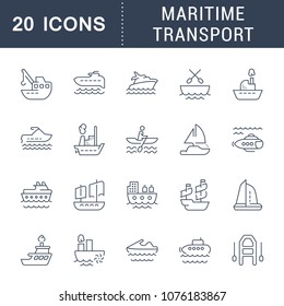 Set of vector line icons, sign and symbols of maritime transport for modern concepts, web and apps. Collection of infographics elements, logos and pictograms.