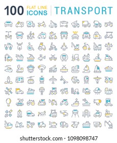 Set of vector line icons, sign and symbols with flat elements of transport for modern concepts, web and apps. Collection of infographics logos and pictograms.