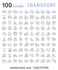 Set of vector line icons, sign and symbols with flat elements of transport for modern concepts, web and apps. Collection of infographics logos and pictograms.