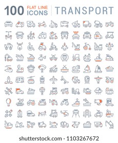 Set of vector line icons, sign and symbols with flat elements of transport for modern concepts, web and apps. Collection of infographics logos and pictograms.
