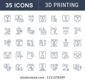 Set of vector line icons, sign and symbols of 3d printing for modern concepts, web and apps. Collection of infographics elements, logos and pictograms.