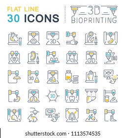 Set of vector line icons, sign and symbols with flat elements of 3d bioprinting for modern concepts, web and apps. Collection of infographics logos and pictograms.